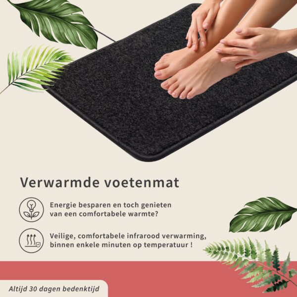 HEATEK verwarmde voetenmat | 50x40cm | Charcoal Black | 18W